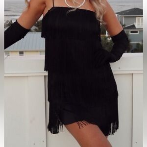 Abercrombie & Fitch NEW Fringe Mini Dress Size XLT Black Spaghetti Straps